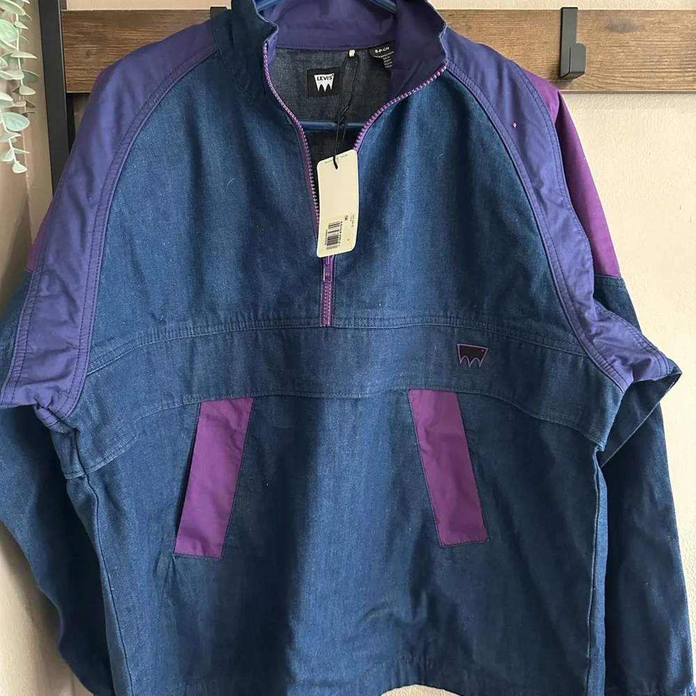Levi's Blue Denim Skateboarding Pull Over Jacket with Purple Trim - nwt - Picture 1 of 6
